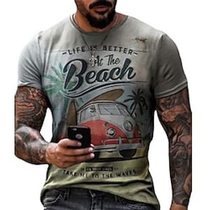 Voor heren Overhemd T-shirt T-shirts Grafisch Strand Strakke ronde hals Geel Rood Groen Grijs 3D-afdrukken Grote maten Casual Dagelijks Korte mouw Kleding Ontwerper Basic Strakke pasvorm Groot en Lightinthebox