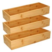 Bestekbak/keuken organizer - Set van 3x stuks - 1-vaks - Tidy Smart - bamboe - 38 x 15 x 7 cm