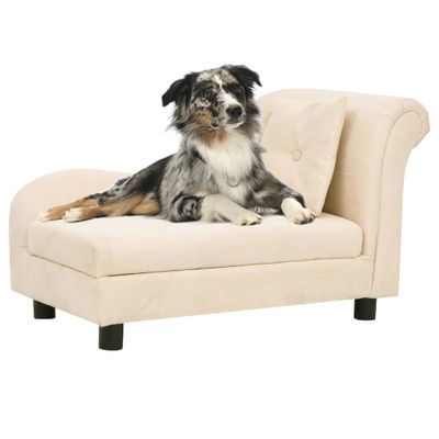 VidaXL Hondenbank met kussen 83x44x44 cm pluche crèmekleurig