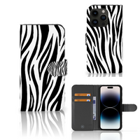 iPhone 15 Pro Telefoonhoesje met Pasjes Zebra - thumbnail