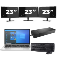 HP EliteBook x360 1030 G8 - Intel Core i7-11e Generatie - 13 inch - 16GB RAM - 256GB SSD - Windows 11 Home + 3x 23 inch Monitor