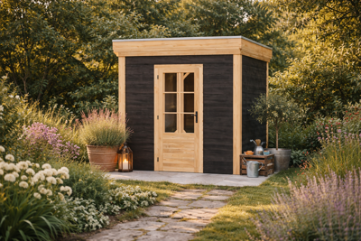 Blokhut Spijk 250x300 cm Douglas blank met vuren rabat wanden (incl. EPDM)- - - Van Kooten