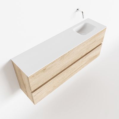Toiletmeubel Mondiaz Ada | 120 cm | Meubelkleur Washed oak | Lex wastafel Talc Rechts | Zonder kraangat