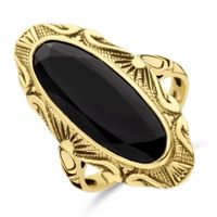 Ring Vintage geelgoud-onyx 4.6 ct goudkleurig-zwart 28 x 14 mm