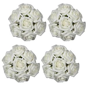 Decoratie roosjes foam - 6x - bosje van 7 st - creme wit - Dia 3 cm - hobby/DIY bloemetjes