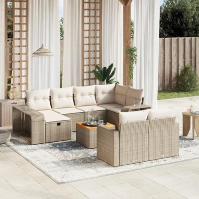 11-delige Tuinset met kussens poly rattan beige