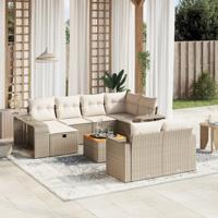 11-delige Tuinset met kussens poly rattan beige