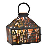 Zwarte metalen lantaarn in stadshuisvorm (B/H/D) 25x25x14 cm