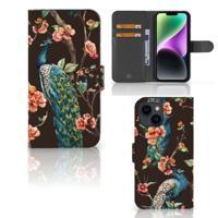 iPhone 15 | Telefoonhoesje | Met pasjeshouder | Pauw met Bloemen