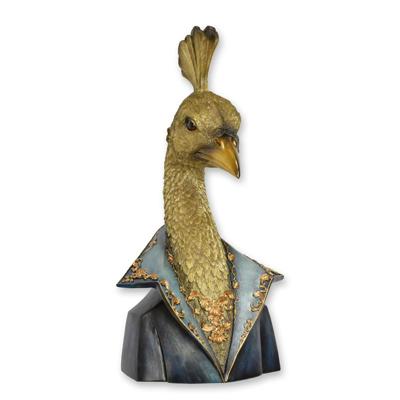 A RESIN BUST OF A DRESSED PEACOCK