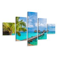 Schilderij - Pier in paradijs, Oceaan, 5 luik, Premium print