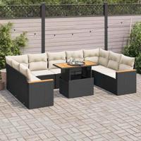10-delige Loungeset met kussens poly rattan acacia zwart
