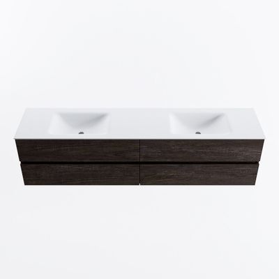 MONDIAZ VICA 200cm badmeubel onderkast Dark Brown 4 lades. Wastafel CLOUD dubbel 2 kraangaten, kleur Talc.