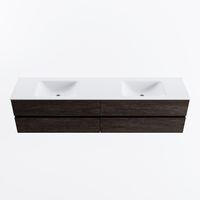 MONDIAZ VICA 200cm badmeubel onderkast Dark Brown 4 lades. Wastafel CLOUD dubbel 2 kraangaten, kleur Talc.