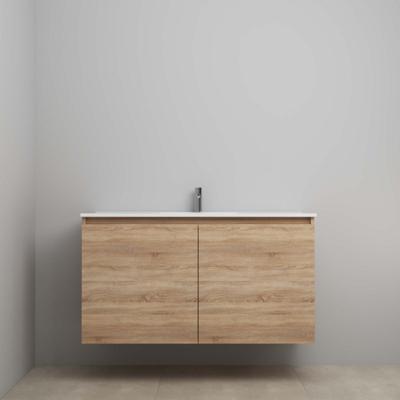 On-Line Onderkast - 120 cm - Bouwpakket - Greeploos 2 Deuren - Porseleinen Wastafel - 1 Kraangat - Eiken