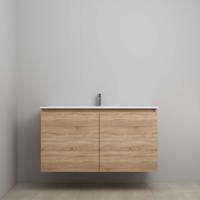 On-Line Onderkast - 120 cm - Bouwpakket - Greeploos 2 Deuren - Porseleinen Wastafel - 1 Kraangat - Eiken