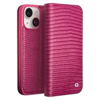 Qialino - iPhone 15 - Leren bookcase hoes - Croco Roze