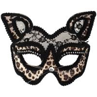 Carnaval verkleed panter masker - kanten oogmasker - zwart - voor dames - foute/panter party