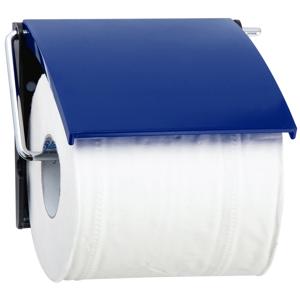 Toiletrolhouder wand/muur - metaal met kunststof afdekklepje - donkerblauw