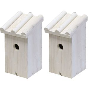 2x Nestkast/vogelhuisje hout wit ribdak 14 x 16 x 27 cm - Vogelhuisjes