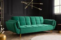 Retro slaapbank BOUTIQUE 215cm smaragdgroen fluweel 3 zits met gouden poten - 40566