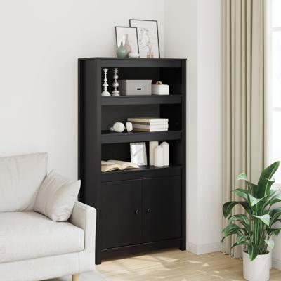 Hoge kast 80x35x154 cm massief grenenhout zwart