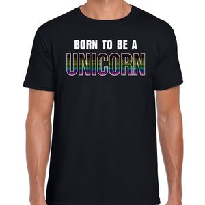 Born to be a unicorn regenboog / LHBT t-shirt  zwart voor heren LHBT kleding / outfit 2XL  -
