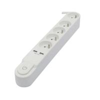 CHACON Stekkerdoos 5 uitgangen 16 A met schakelaar, 2 USB-poorten en kabel 3 m HO5VV-F 3x1,5 mm² zwart