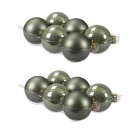 12x stuks glazen kerstballen graniet groen 8 cm mat/glans - Kerstbal - thumbnail