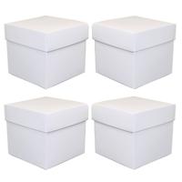 Luxe cadeaudoosje met deksel - 4x - wit metallic - 10 x 10 x 10 cm - vierkant