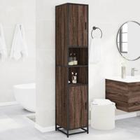 Badkamerkast 35x37,5x188,5 cm hout en metaal bruin eikenkleurig