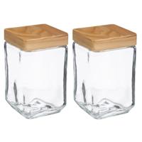 5Five voedsel/spullen voorraadpot - 2x stuks - Glas en houten deksel - 1700 ml - luchtdichte sluitin