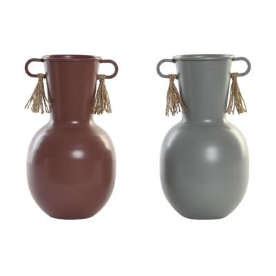 Vaas DKD Home Decor 14 x 13 x 24 cm Grijs Metaal Terra cotta (2 Stuks)