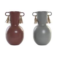 Vaas DKD Home Decor 14 x 13 x 24 cm Grijs Metaal Terra cotta (2 Stuks)
