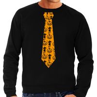 Halloween thema verkleed sweater / trui heks en pompoen stropdas zwart voor heren - thumbnail
