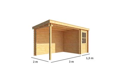 Blokhut met overkapping Els 450 cm bij 200 cm diep Lessenaarsdak - Warentuin collection
