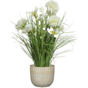 Kunstbloemen boeket wit - in pot lichtgrijs - keramiek - H40 cm