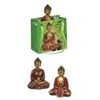 Decoratie boeddha beeld in kadotasje rood/goud 5,5 cm - Beeldjes - thumbnail