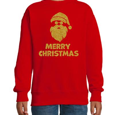 Kersttrui/sweater voor jongens/meisjes?- Merry Christmas?- rood?- glitter goud