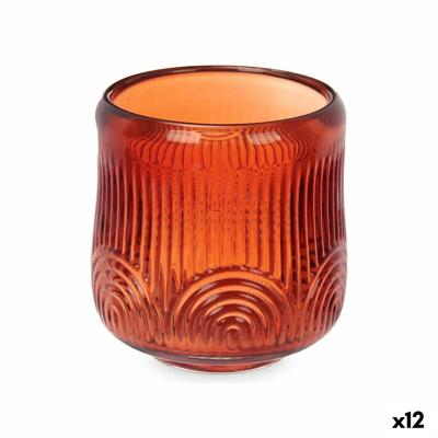 Kaarshouder Strepen Oranje Kristal 9 x 9,5 x 9 cm (12 Stuks)