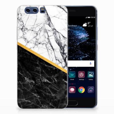 Huawei P10 Plus | TPU | Siliconen hoesje | Marmer Wit Zwart - Origineel Cadeau Man