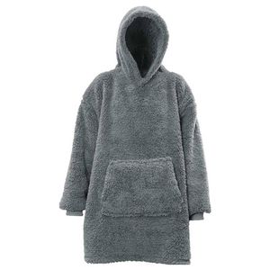 Hoodie - Oversized hoodie - Teddy Stof - Deken met Mouwen - Donker Grijs - One Size - Super Zacht