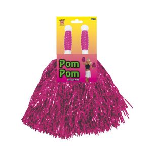 2x Stuks cheerball/pompom roze met stokgreep 30 cm