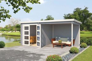 Outdoor Life Products | Tuinhuis met Overkapping Helena 472 x 230 | Gecoat | Platinum Grey-Wit