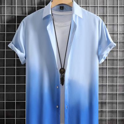 Bon&Bon Homme Men's Pink Ombre Short Sleeve Button Up Shirt Blue / XS