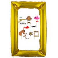 Foto prop set met frame 75 x 100 cm - cowboy/western feest thema - 13-delig - photo booth - thumbnail