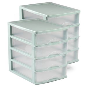 2x stuks ladeblok/bureau organizer met 4 lades groen/transparant L 35,5 x B 27 x H 35 cm