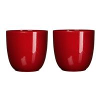 Mica Decorations Plantenpot - 2x stuks - rood - glans - keramiek - D12 x H11 cm - bloempot