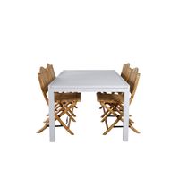 Marbella tuinmeubelset tafel 100x160/240cm en 4 stoel Cane lichtgrijs, naturel, wit. - thumbnail