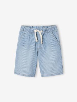 Denim jongensbermuda, gemakkelijk aan te trekken blauw, gestreept